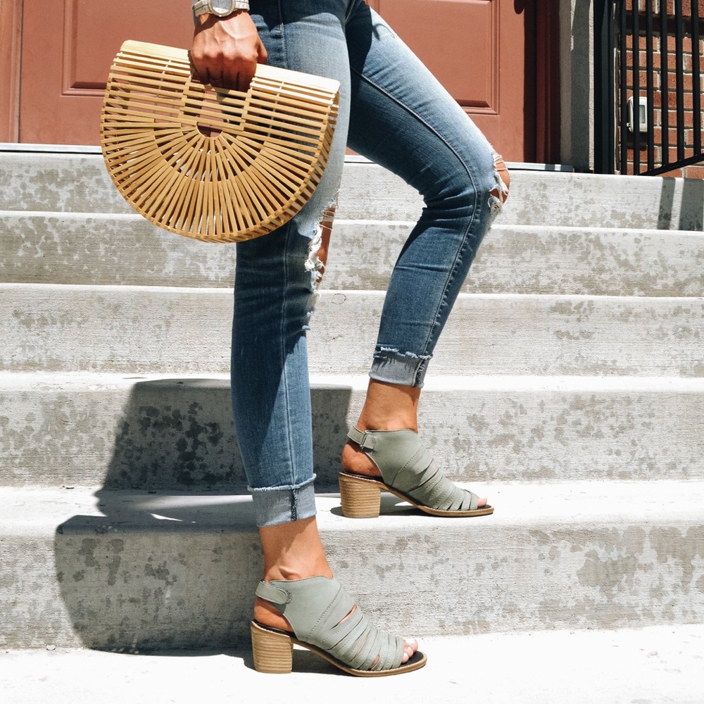 Brand New Leather + Wood Sage Heels